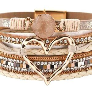 Boho Multi-Layer Heart Magnetic Bracelets - Golden Poly or Silver Gray